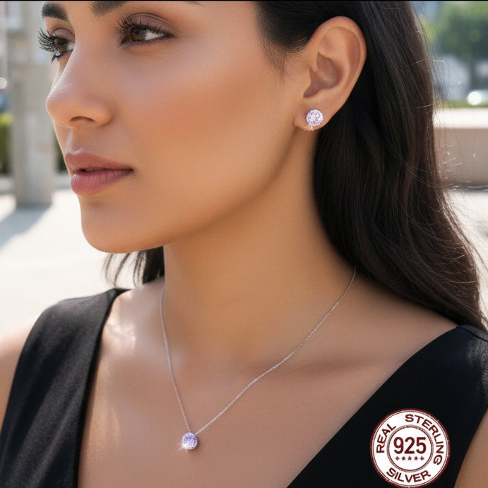 T062 collar  y aretes de plata  925 con zirconia en forma de Flor