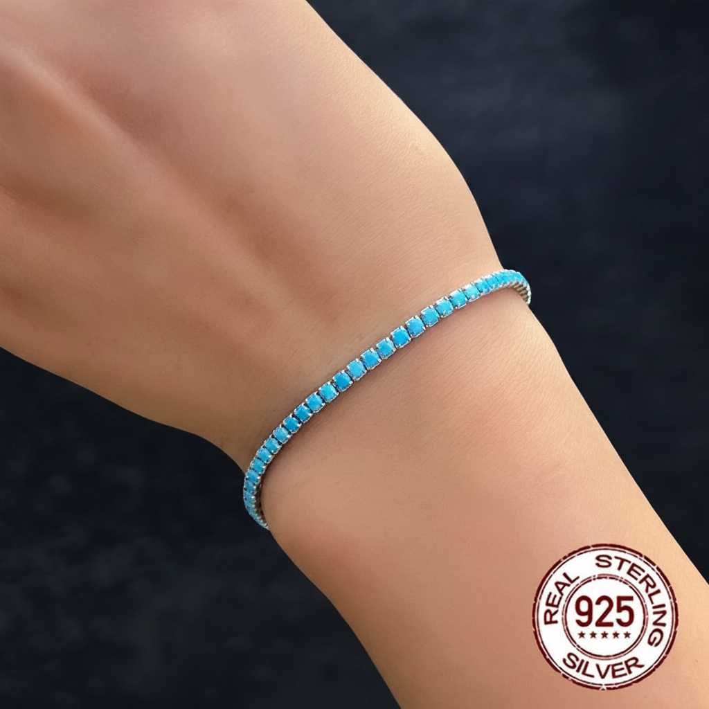 026 pulsera  tenis de plata con piedra turquesa