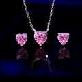 T029 Collecion collar y aretes  plata  S925 CORAZON ROSADO