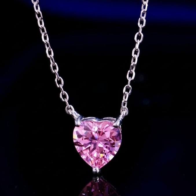 T029 collar de plata  S925 CORAZON ROSADO