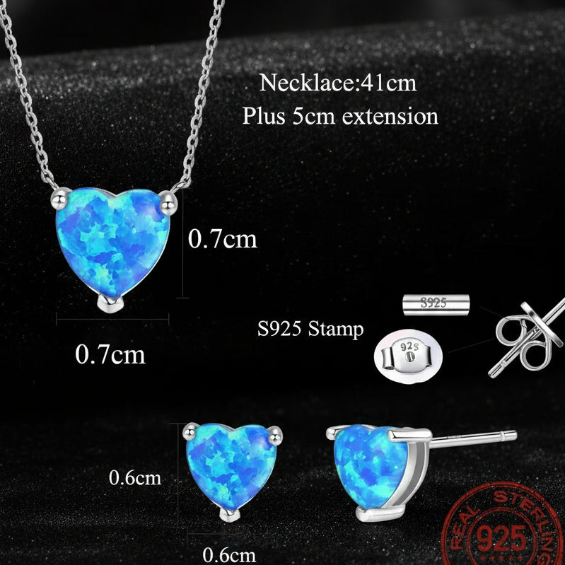 T054 Collar y Aretes  de plata  925 con OPALO AZUL