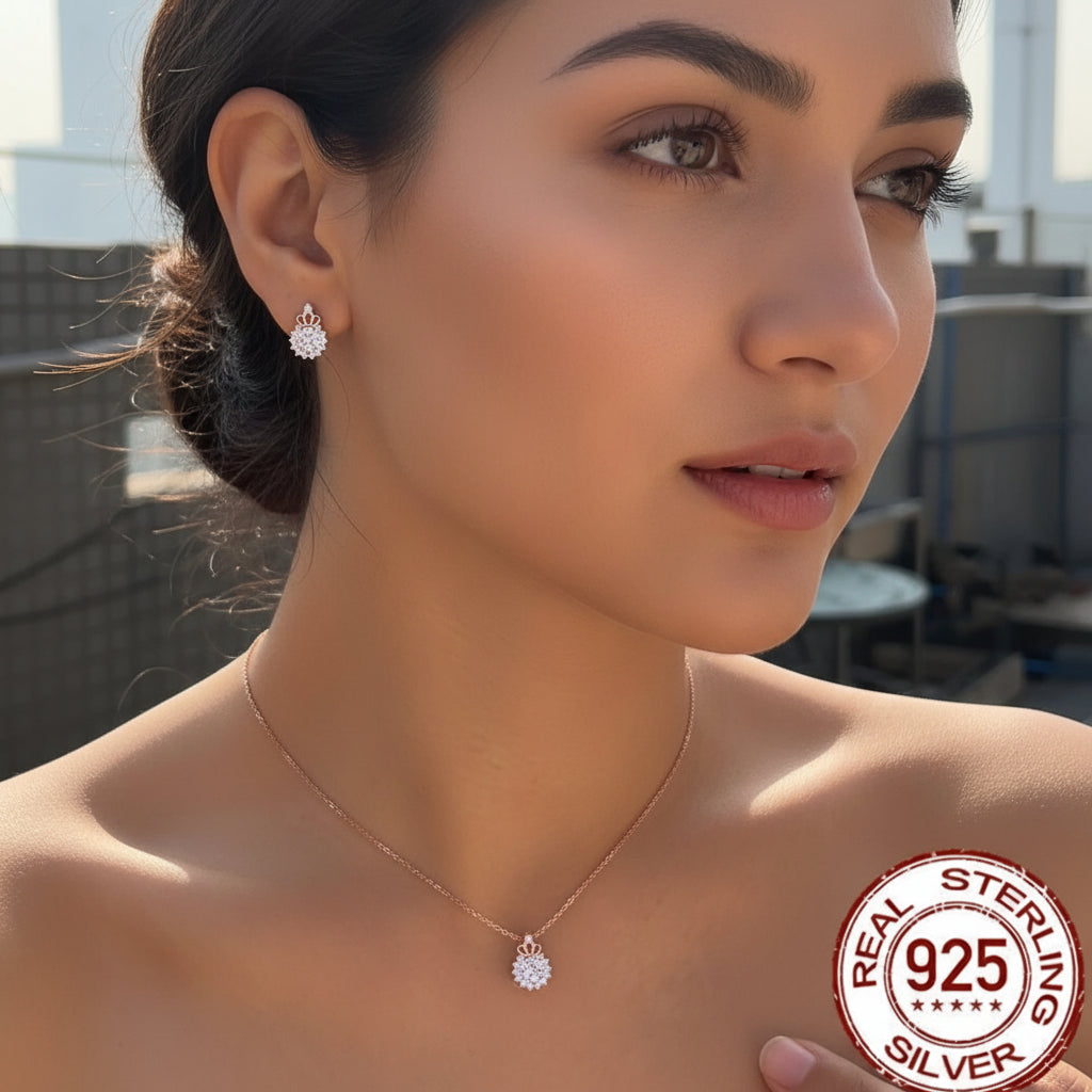 T057 Colección Collar y Aretes de plata de plata S925