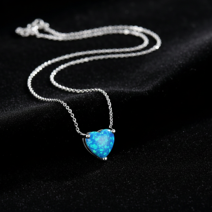 T054 collar de plata  925 con OPALO AZUL
