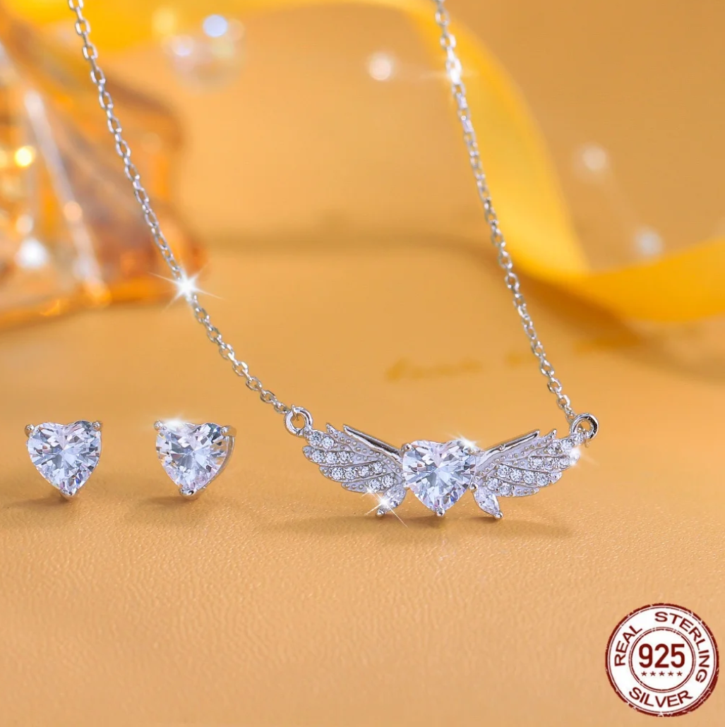 St106 Colección Collar y Aretes de plata de plata S925 )