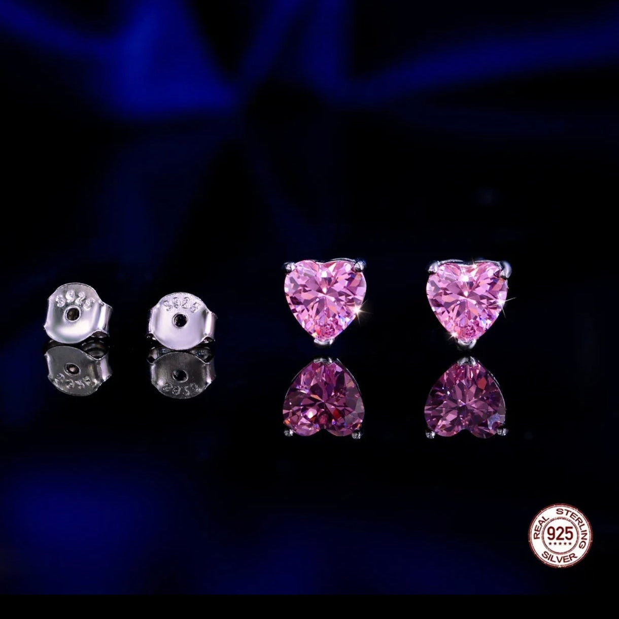 T029 Collecion collar y aretes  plata  S925 CORAZON ROSADO