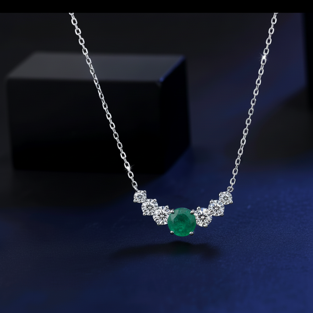T023 collar de plata S925 es esmeralda colombiana
