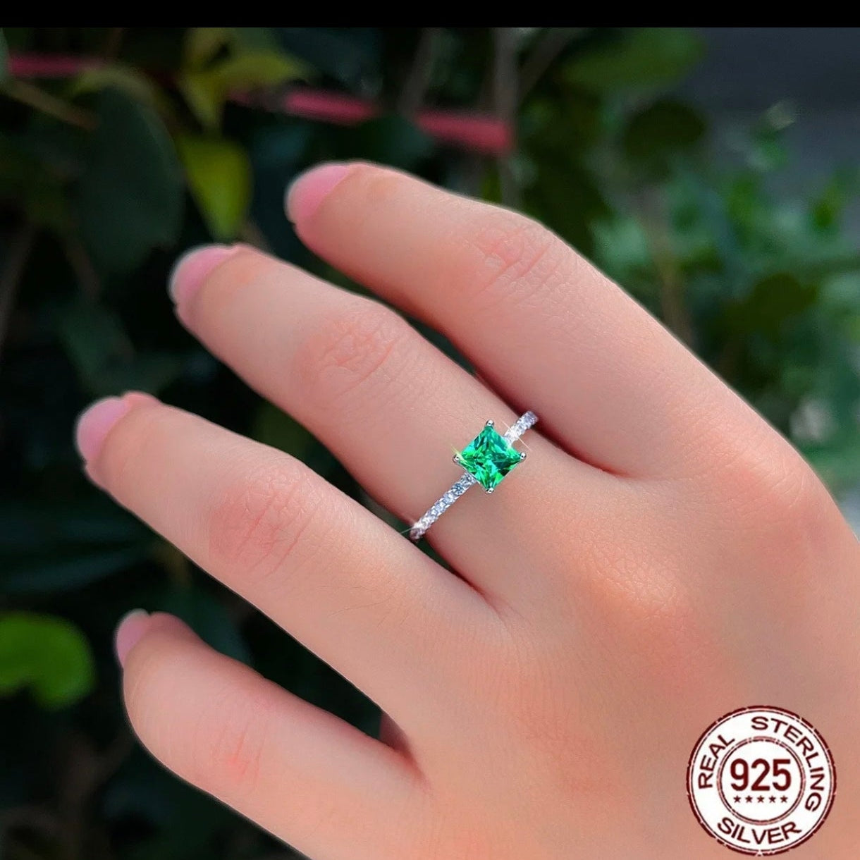 R097F anillo plata  Esmeralda Sintética Zirconia