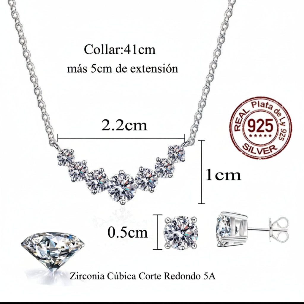 T023 Colección Collar y Aretes de plata de plata S925