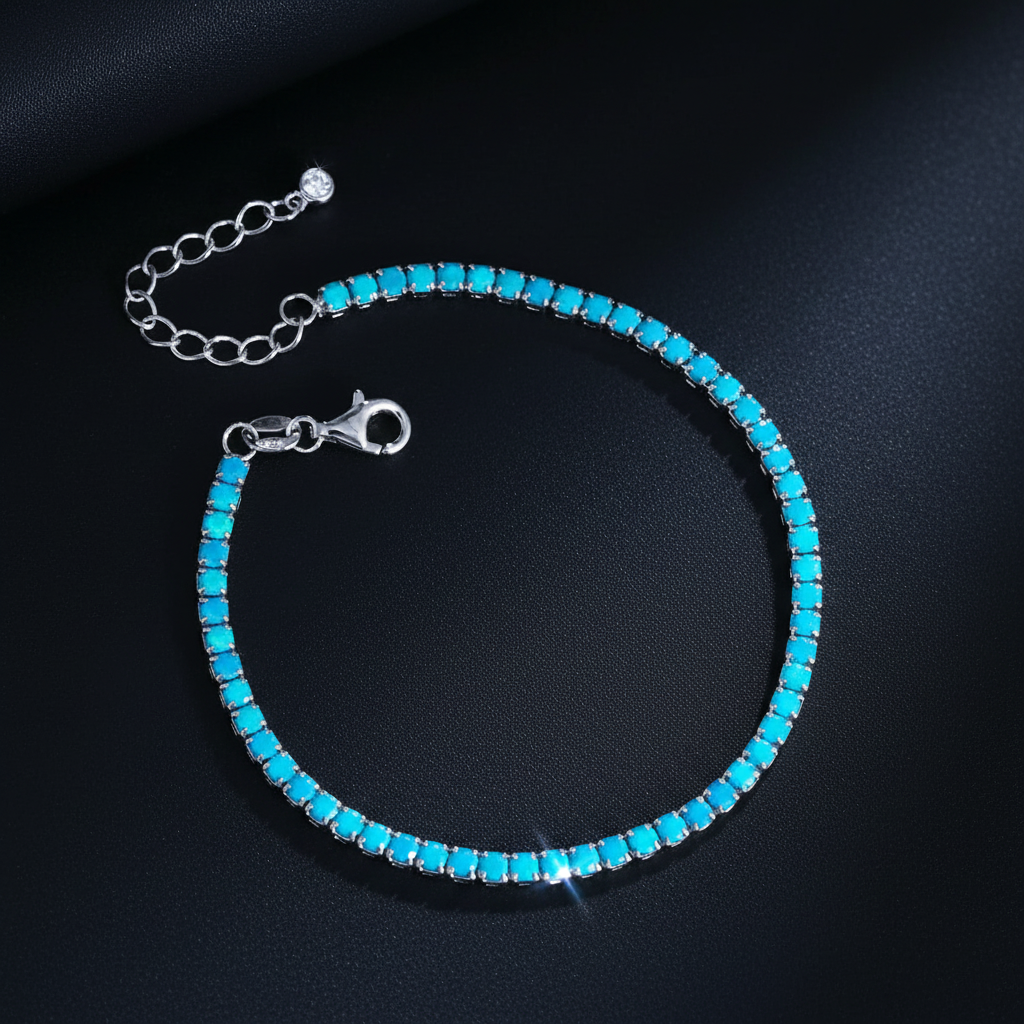 026 pulsera  tenis de plata con piedra turquesa