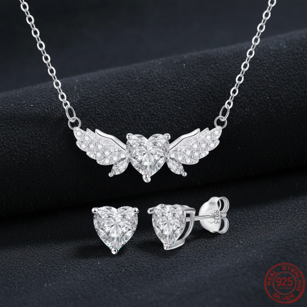 St106 Colección Collar y Aretes de plata de plata S925 )