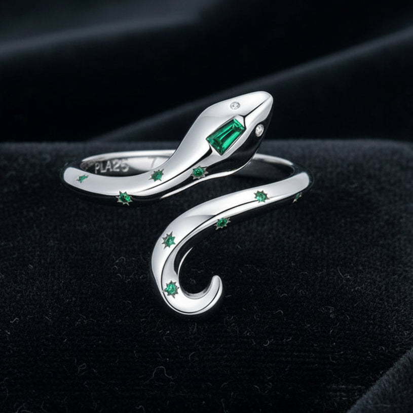 R022 Anillo Plata 925  Esmeralda Sintética Zirconia talla única