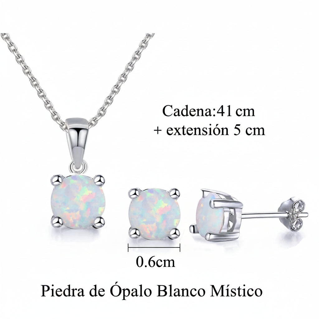 T040 collar de plata  y aretes  925 con OPALO claro