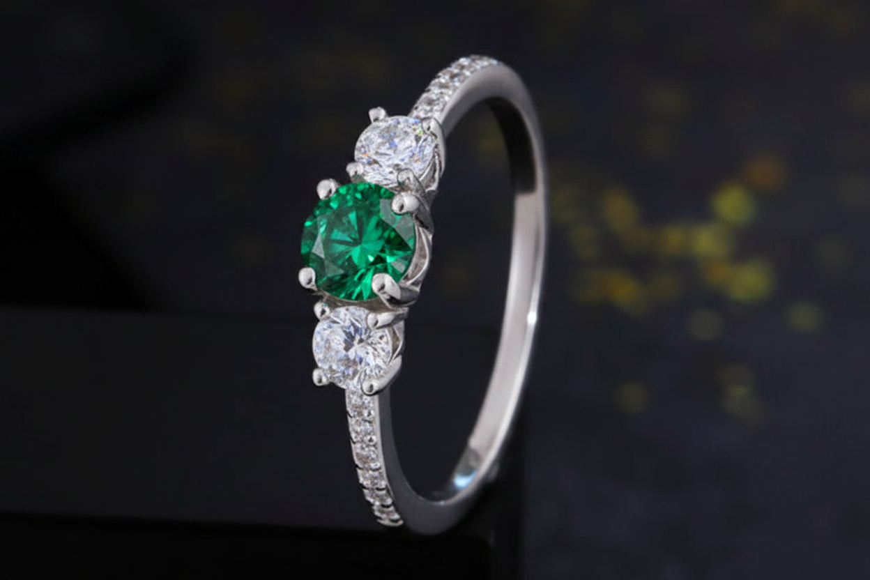 R071 Anillo Plata 925  esmeralda zirconia