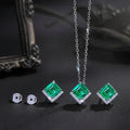 T090 Colección Collar y Aretes de plata de plata S925  con Esmeralda circonia