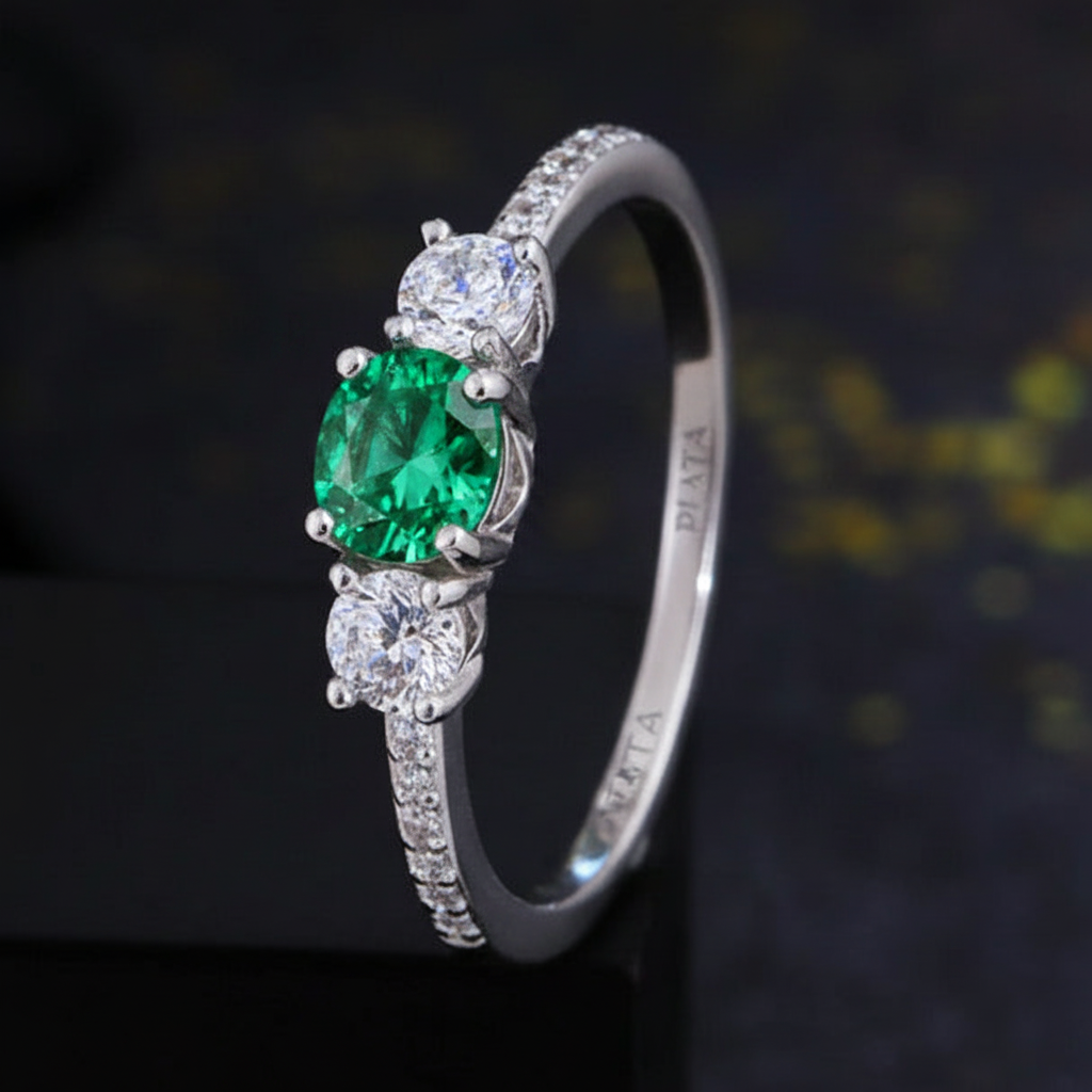 R071 Anillo Plata 925  esmeralda zirconia