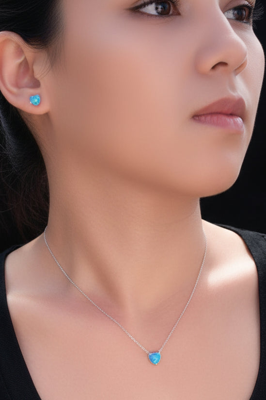 T054 Collar y Aretes  de plata  925 con OPALO AZUL