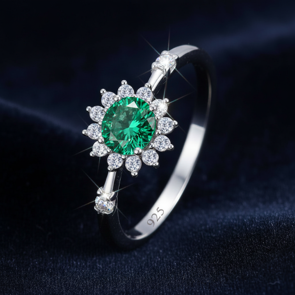 R063 Anillo plata 925. Zirconia-Esmeralda lab